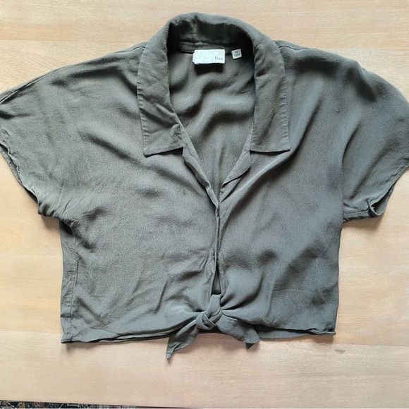 Wilfred Khaki Tie-Front Button Down Shirt - Picture 1 of 8